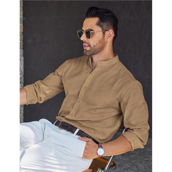 Men's Long Sleeve Oxford Dress Shirts Chambray Button Down Shirt - Picture 5 of 6